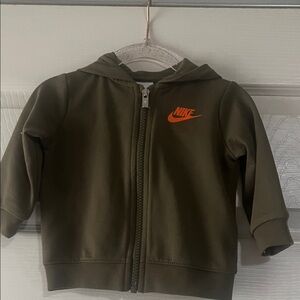 Nike Kids Dark Green Hoodie with Orange Logo